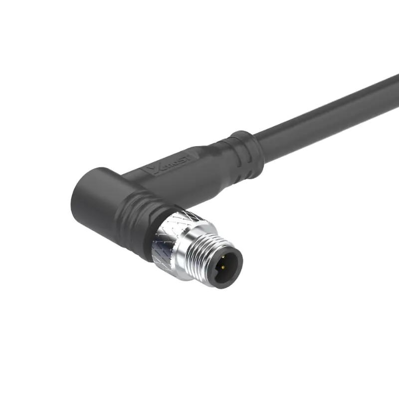 M5 Connector A-Code 3Pin Male Right Angle Pre-Molded Plug, IP67