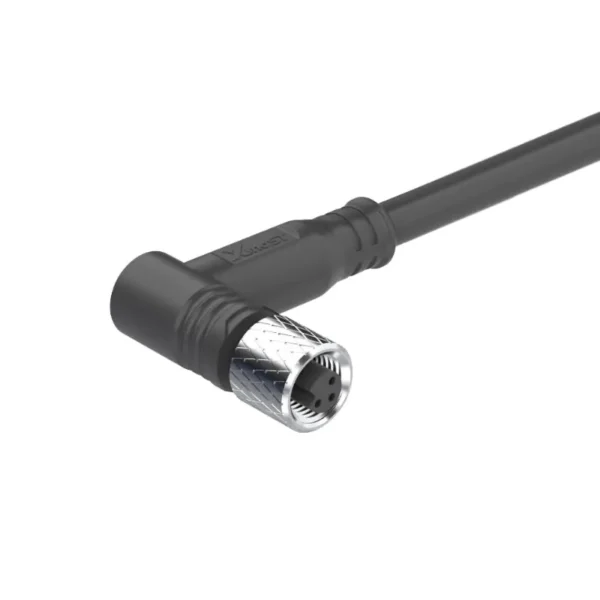 M5 Connector A-Code 3Pin Female Right Angle Molded Plug, Overmolded Cable, IP67