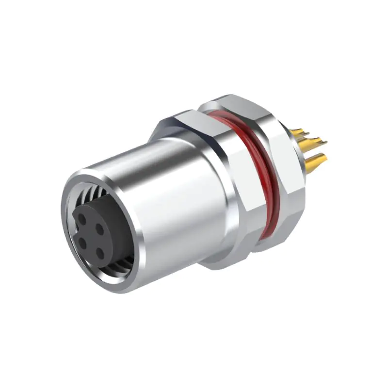M5 Connector A-Code 4Pin Female Straight Rear-Locking Socket, Solder, IP67 - Image 2
