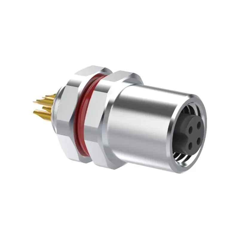 M5 Connector A-Code 4Pin Female Straight Rear-Locking Socket, Solder, IP67 - Image 3