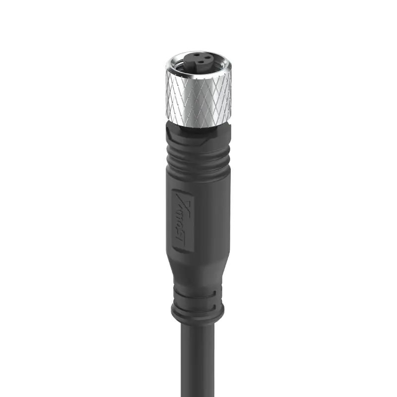 M5 Connector A-Code 3Pin Female Straight Molded Plug, IP67 - Image 2