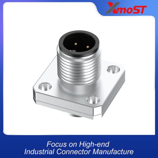 xmost m12 a code 3 pin male flange socket with solder type non wired and pre wired options for industrial automation