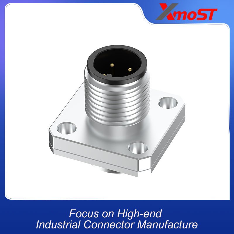 M12 Connector A-Code 4Pin Male Flange Socket - Sensor/Actuator, IP68 xmost m12 a code 3 pin male flange socket with solder type non wired and pre wired options for industrial automation