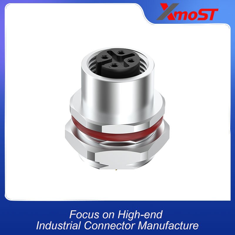 M12 Connector A-Code 4Pin Female Rear Panel Socket - Sensors, Actuators, Automation, IP68 xmost m12 a code 4 pin female sensor actuator socket ip68