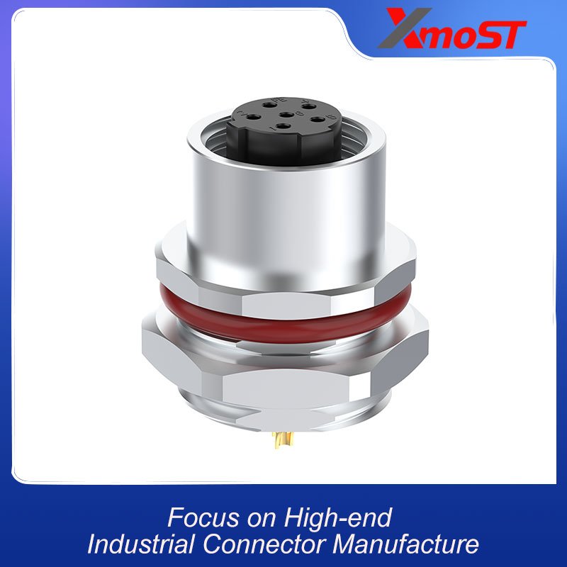 M12 Connector C-Code 6Pin Female Rear Panel Socket - CAN, DeviceNet, Fieldbus, Automation, IP68 xmost m12 c code 6 pin female can devicenet fieldbus socket ip68