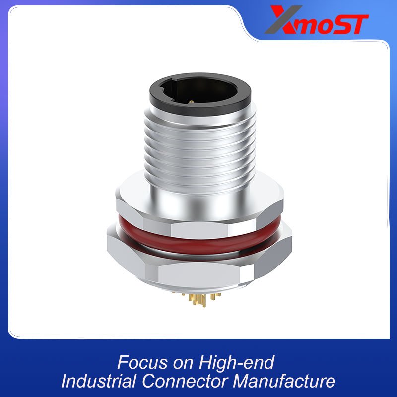 M12 Connector C-Code 6Pin Male Rear Panel Socket - CAN, DeviceNet, Fieldbus, Automation, IP68 xmost m12 c code 6 pin male can devicenet fieldbus socket ip68