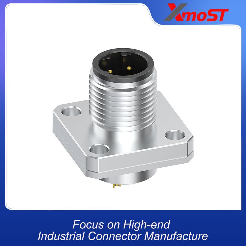 M12 Connector D-Code 4Pin Male Flange Socket - Industrial Ethernet, IP68 xmost m12 d code 4 pin male flange socket with ip68 for industrial ethernet networks