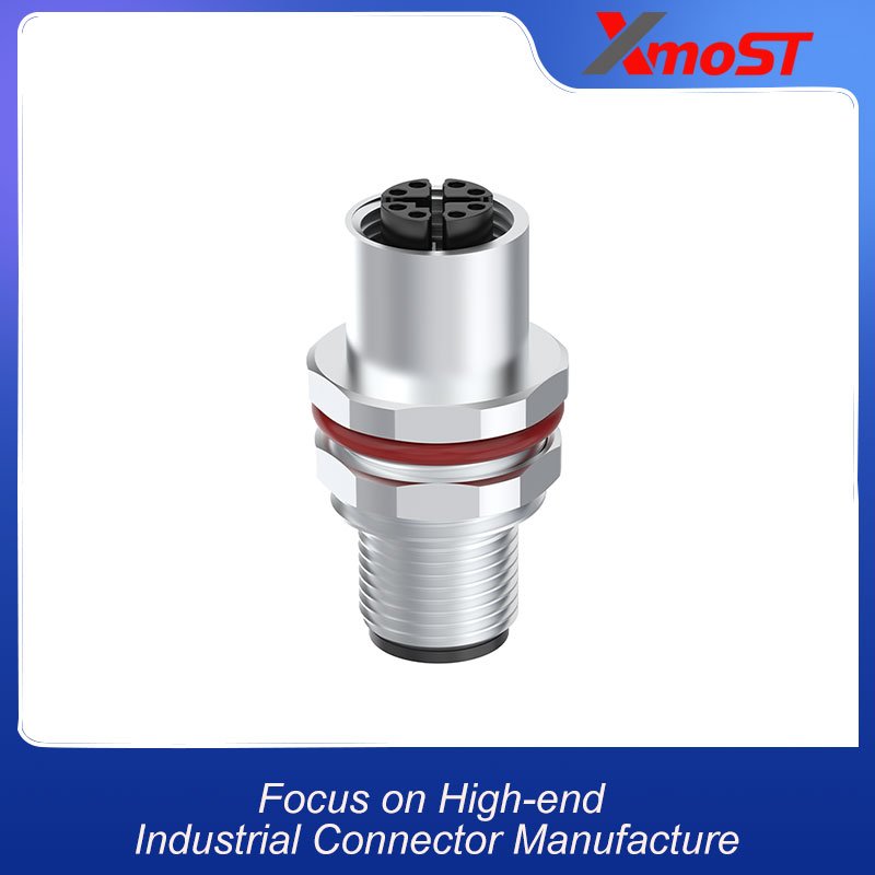 M12 Connector I-Shape Splitter - Male/Female, Shielded, 8Pin, A/B/D-Code Compatible, IP68 xmost m12 i shape splitter with male and female ports shielded 8 pin compatible with a b d code and ip68 rating