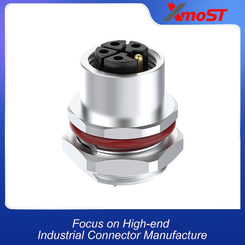 M12 Connector L-Code 5Pin Female Rear Panel Socket - DC Power, Industrial, IP69K xmost m12 l code 5 pin female dc power socket ip69k
