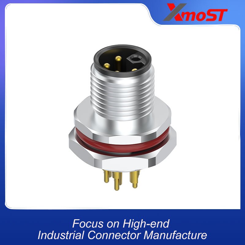 M12 Connector L-Code 5Pin Male Rear Panel Socket - DC Power, Industrial, IP67 xmost m12 l code 5 pin male dc power socket ip67