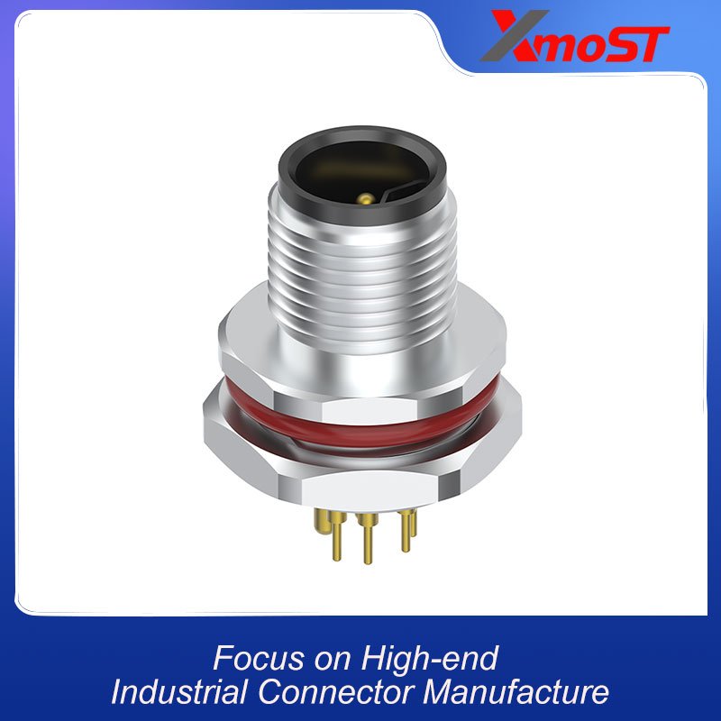 M12 Connector Y-Code 6Pin Male Rear Panel Socket - Hybrid Power + Ethernet, IP69K xmost m12 y code 6 pin male hybrid power ethernet socket ip69k