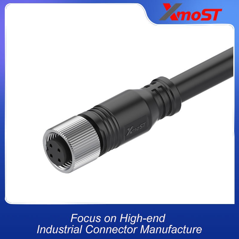M12 Connector A-Code 4Pin Female Straight Molded Single-Ended Cable, IP68 xmost m12 a code 4 pin female molded cable sensor actuator