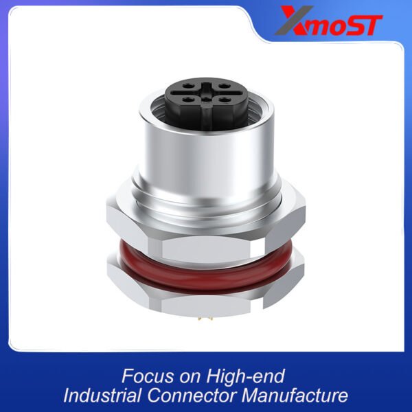 xmost m12 b code 5 pin female straight front locking solder socket