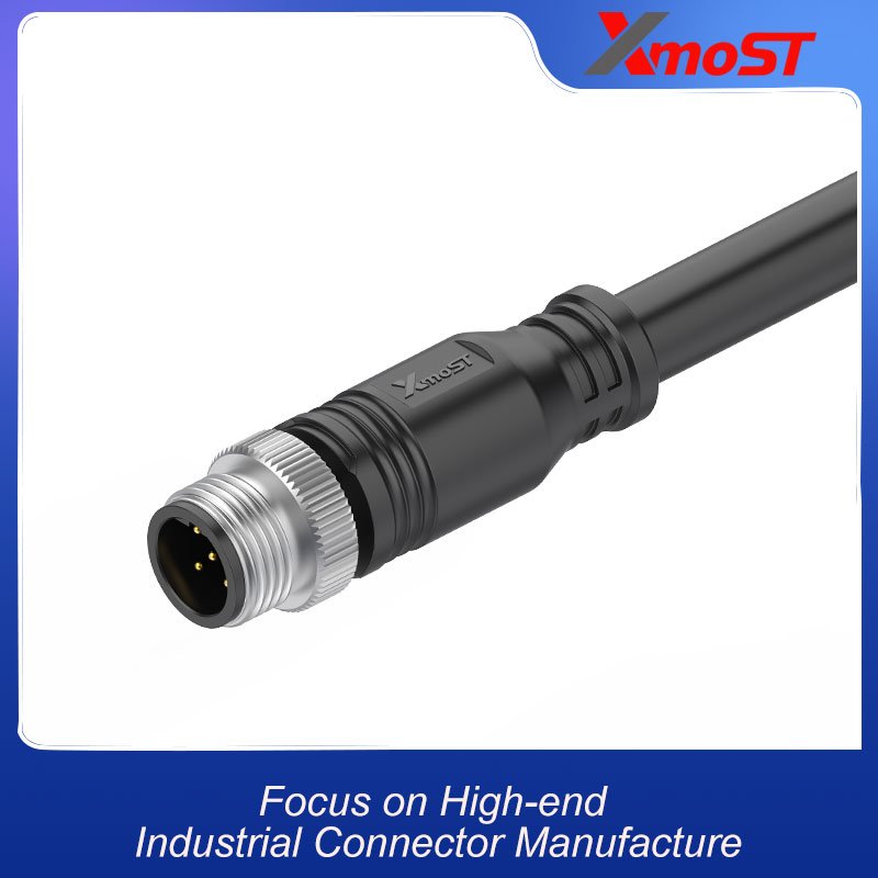 M12 Connector B-Code 5Pin Male Straight Molded Single-Ended Cable, Shielded, IP68 xmost m12 b code 5 pin male molded shielded cable socket