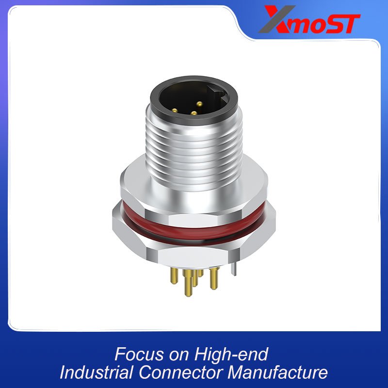 M12 Connector B-Code 5Pin Male Rear Panel Socket - Profibus, Fieldbus, Automation, Shielded, IP68 xmost m12 b code 5 pin male profibus shielded socket ip68