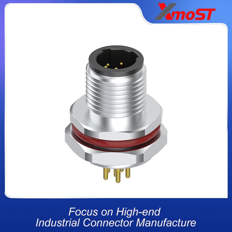 M12 Connector C-Code 6Pin Male Rear Panel Socket - CAN, DeviceNet, Fieldbus, Automation, IP68 xmost m12 c code 6 pin male can devicenet fieldbus socket ip68