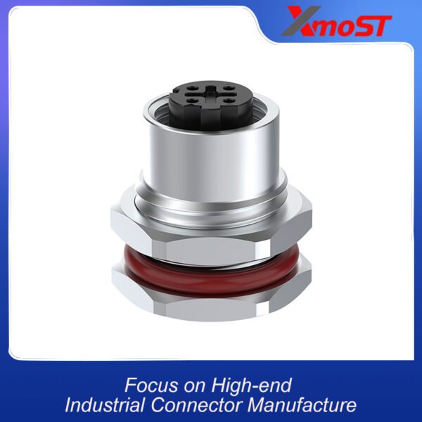 xmost m12 d code 4 pin female straight front locking socket ip68