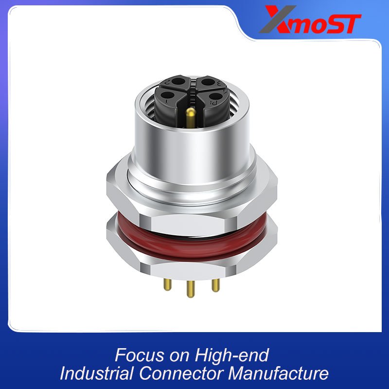 M12 Connector K-Code 5Pin Female - AC Power Panel Socket, IP69K xmost m12 k code 5 pin female ac power panel socket ip69k