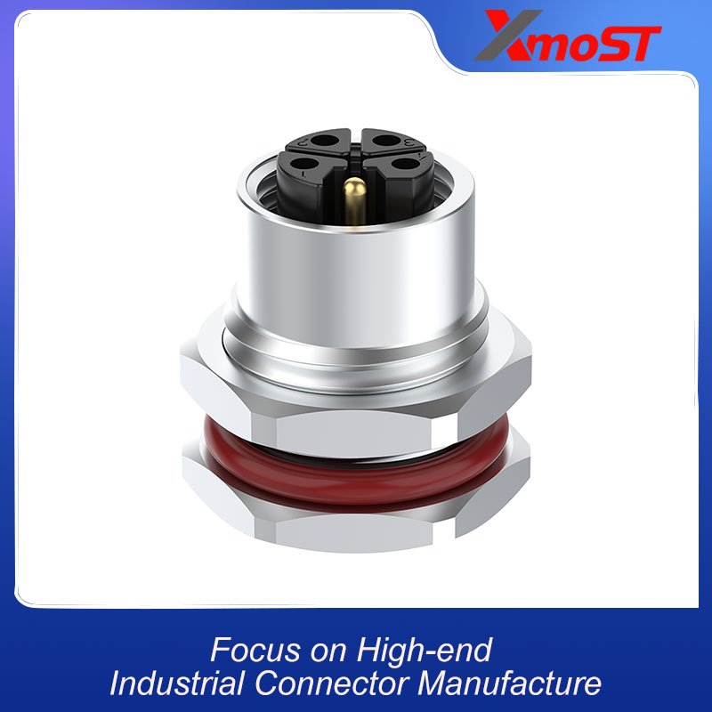 M12 Connector L-Code 5Pin Female - 16A DC Power Panel Socket, IP69K xmost m12 l code 5 pin female 16a dc power panel socket
