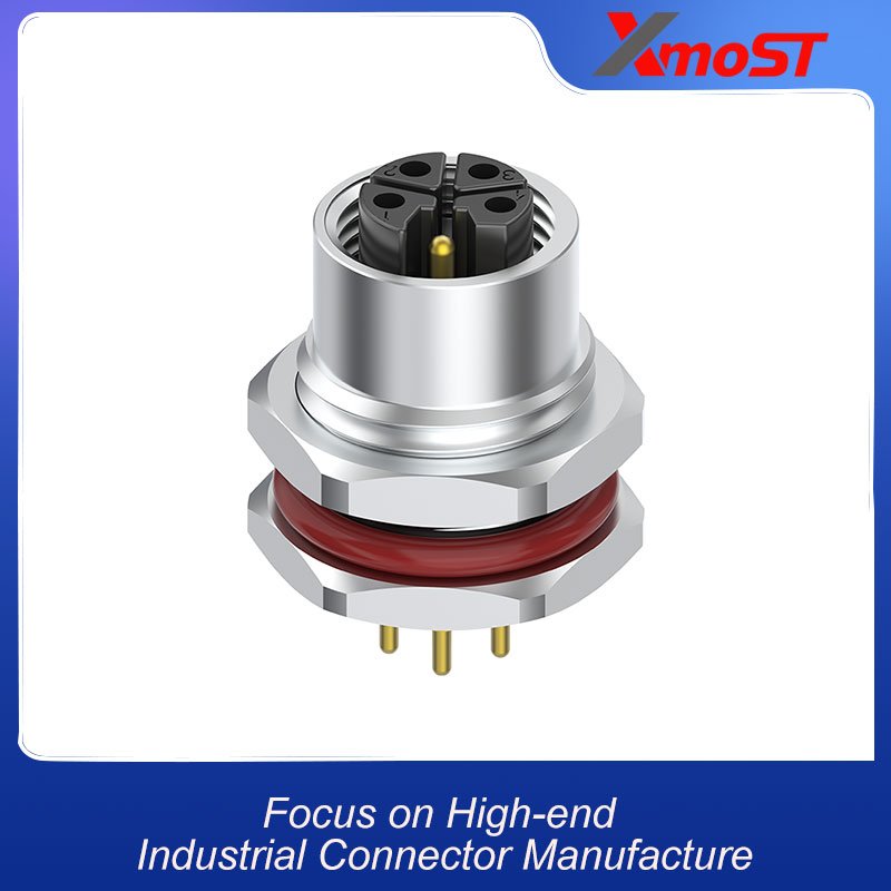 M12 Connector L-Code 5Pin Female - DC Power Panel Socket, IP67 xmost m12 l code 5 pin male dc power panel socket ip67