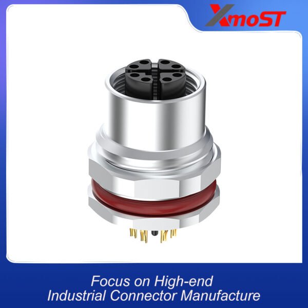 xmost m12 x code 8 pin female straight front locking solder socket