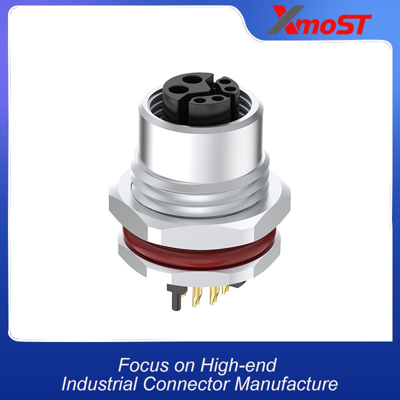 M12 Connector Y-Code 6Pin Female Straight Front-Locking Socket, Solder, IP67/IP68/IP69K xmost m12 y code 6 pin female straight front locking solder socket