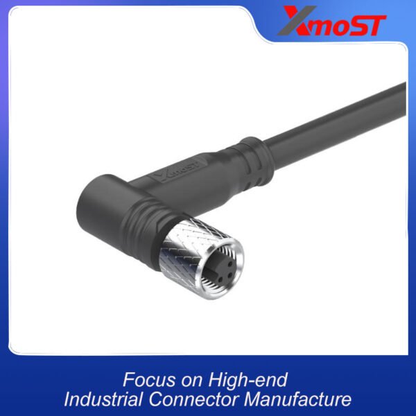 M5 Connector A-Code 3Pin Female Right Angle Molded Plug, Overmolded Cable, IP67