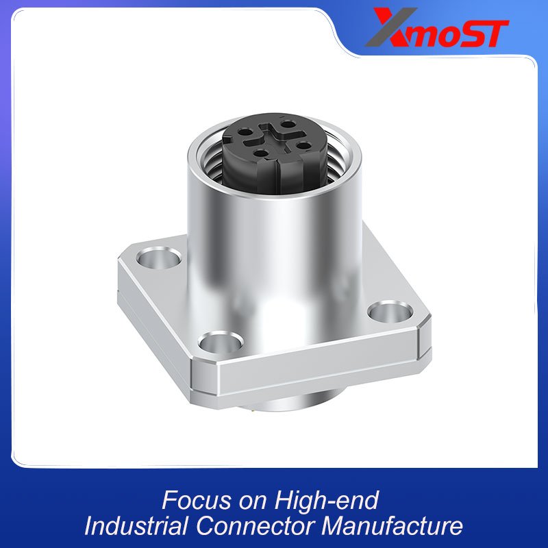 M12 Connector D-Code 4Pin Female Flange Socket - Industrial Ethernet, IP68 xmost m12 d code 4 pin metal female connector with built in positioning lock for industrial ethernet