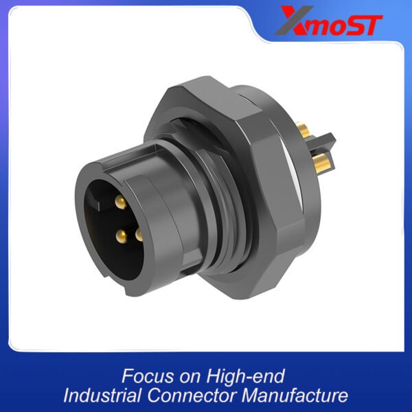 M12 3-Pin Male Plastic Circular Connector – Front Lock Socket, Quick-Lock