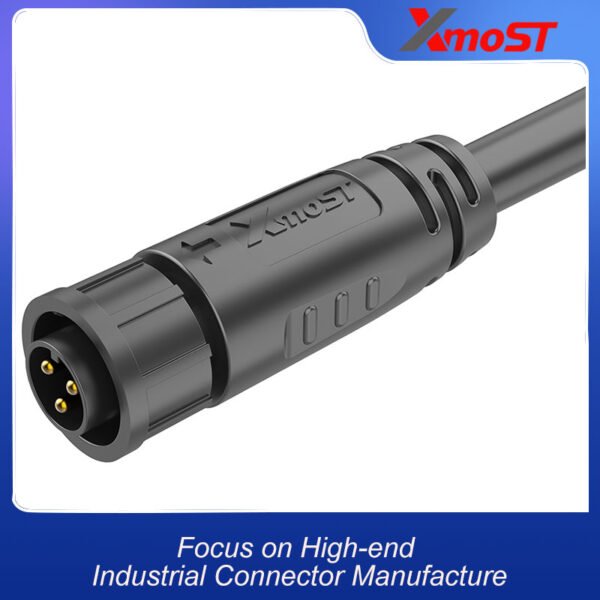 M12 3-Pin Male Plastic Circular Connector – Straight Molded Plug, Quick-Lock