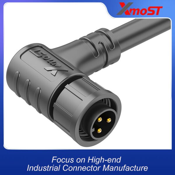 M12 90° Male Circular Connector – IP67 Waterproof Right Angle Threaded Plug