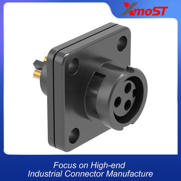 M12 3-Pin Female Plastic Circular Connector – Flange Socket, Quick-Lock
