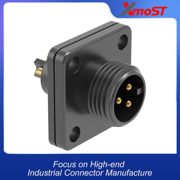 M12 3-Pin Male Plastic Circular Connector – Flange Socket, Threaded Coupling