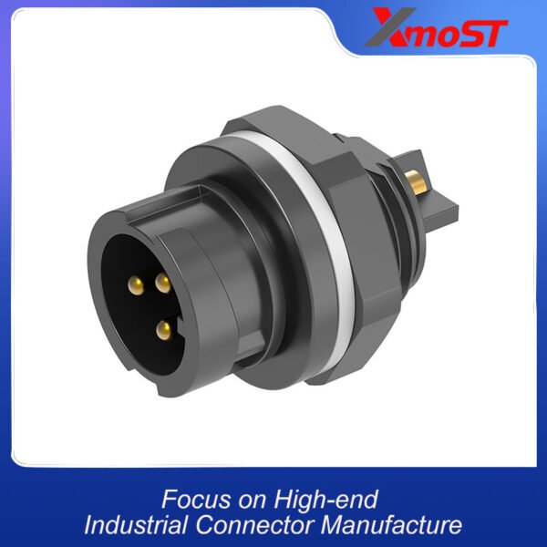 M12 3-Pin Male Plastic Circular Connector – Rear Lock Socket, Quick-Lock