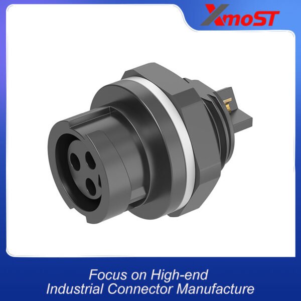 M12 3-Pin Female Plastic Circular Connector – Rear Lock Socket, Quick-Lock