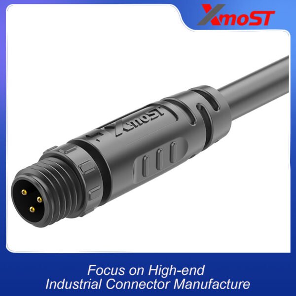 M8 3-Pin Male Plastic Circular Connector – Straight Molded Plug, Threaded Coupling