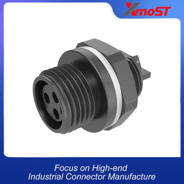 M12 3-Pin Female Plastic Circular Connector – Rear Lock Socket, Threaded Coupling