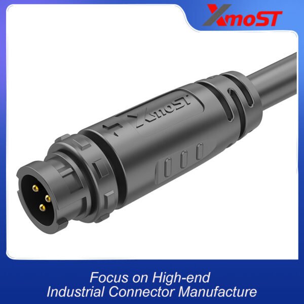 M12 Male Plastic Circular Connector – Straight Molded Inline Socket, Quick-Lock
