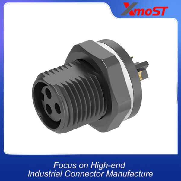 M12 3-Pin Female Plastic Circular Connector – Front Lock Socket, Threaded Coupling