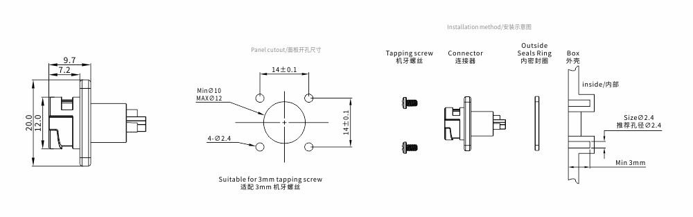 M12 3-Pin Female Plastic Circular Connector – Flange Socket, Quick-Lock 1