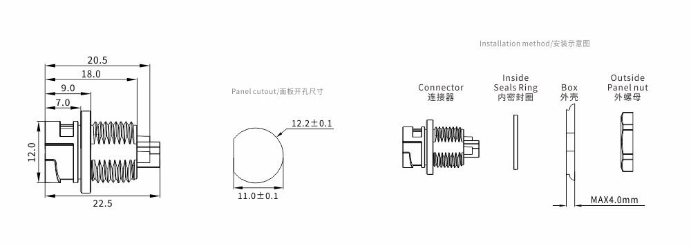 M12 3-Pin Female Plastic Circular Connector – Rear Lock Socket, Quick-Lock 1