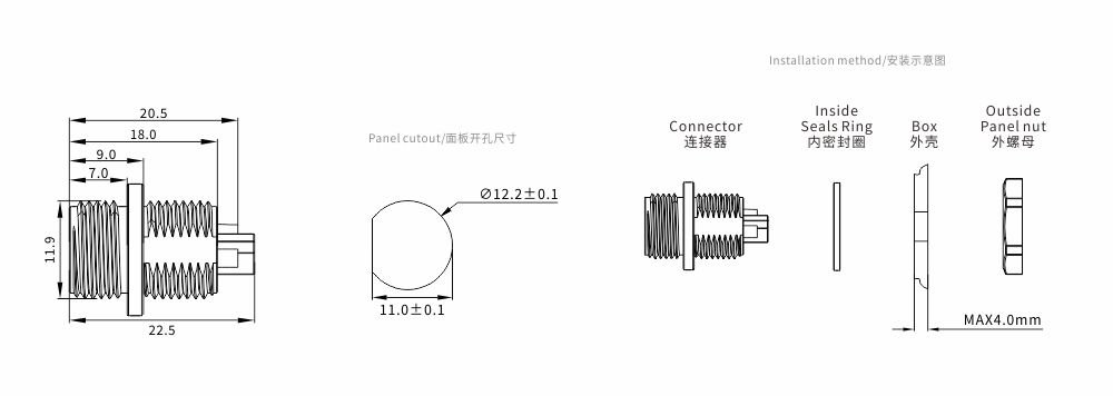 M12 3-Pin Male Plastic Circular Connector – Rear Lock Socket, Threaded Coupling 1