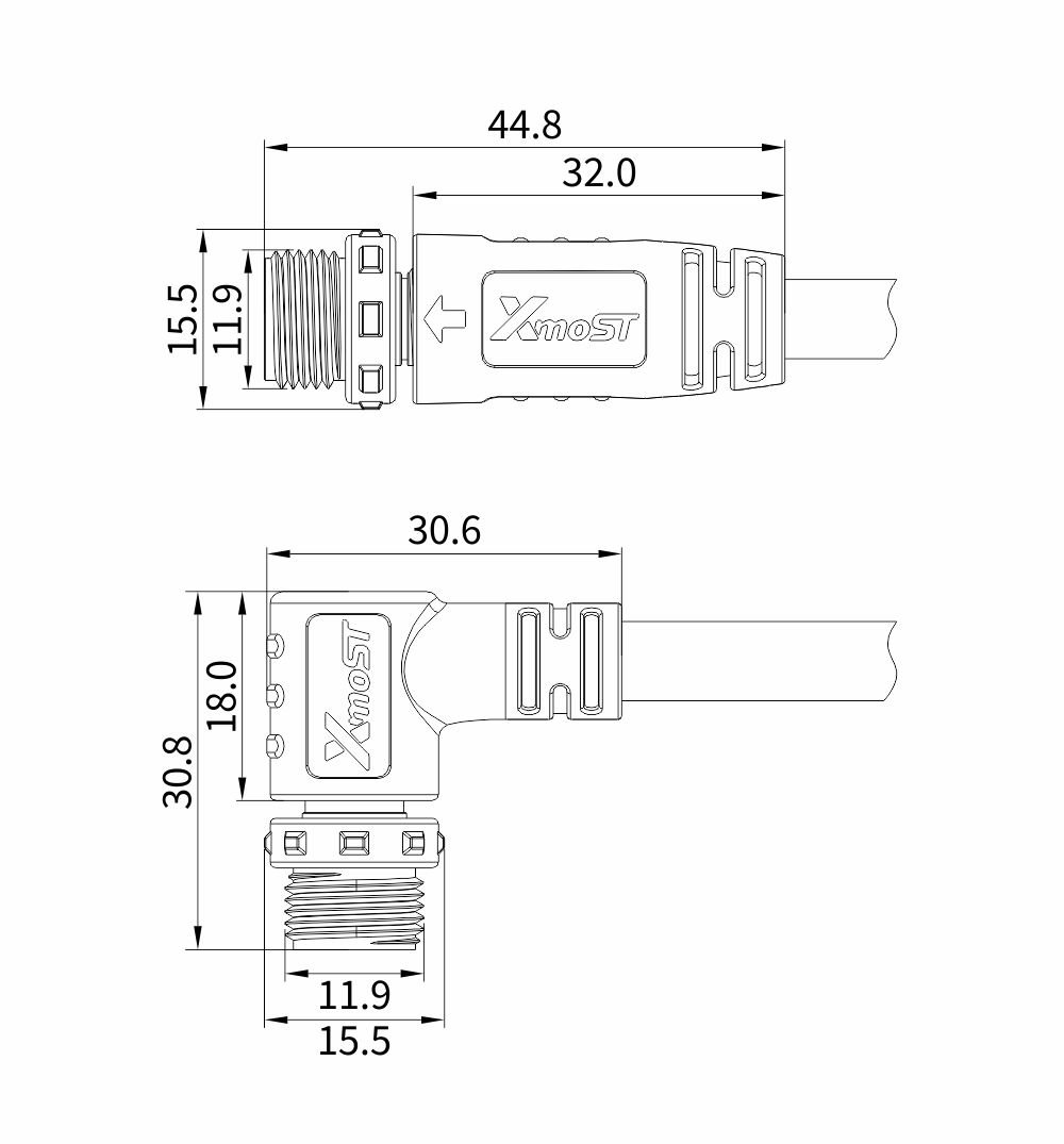 M12 Male Plastic Circular Connector – Straight Molded Mating Socket, Threaded 1