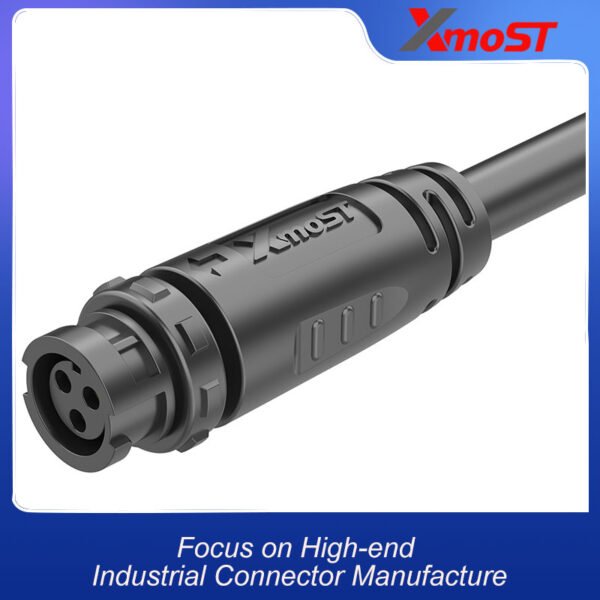M12 3-Pin Female Plastic Circular Connector – Straight Molded Inline Socket, Quick-Lock