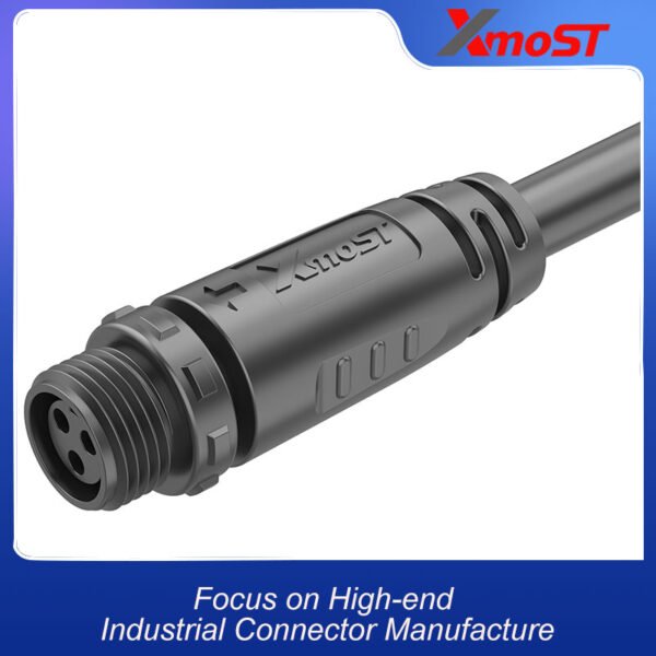M12 3-Pin Female Straight Molded Connector – Threaded Coupling, For Sensor/Actuator & Cable-to-Cable Connections