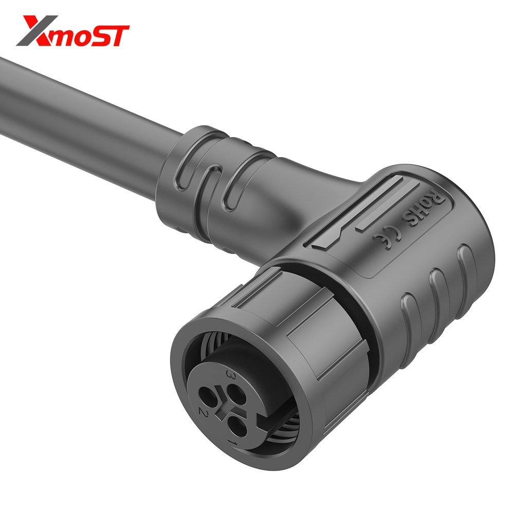 M12 3-Pin Female Plastic Circular Connector – Right Angle Molded Plug, Threaded Coupling M12 3-Pin Female Plastic Circular Connector – Right Angle Molded Plug, Threaded Coupling - Image 2