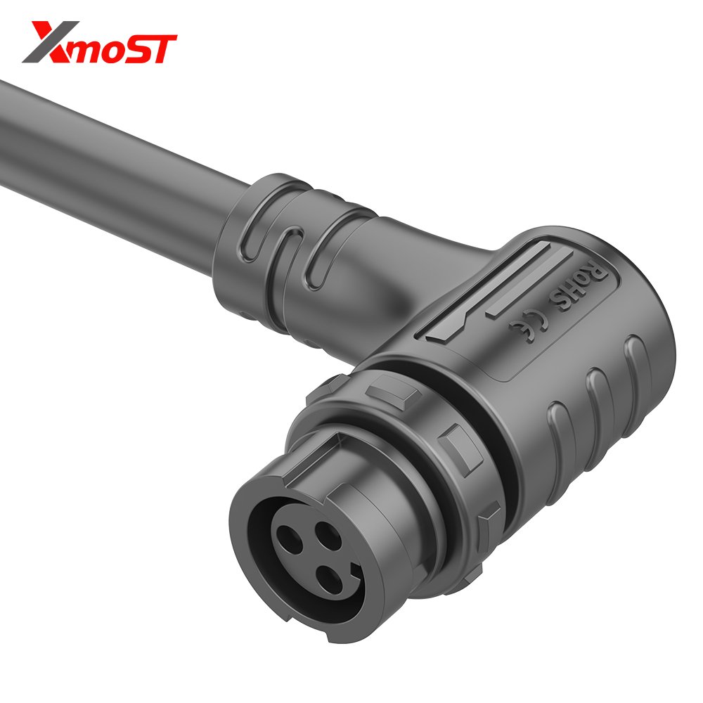 M12 3-Pin Female Plastic Circular Connector – Right Angle Molded Inline Socket, Quick-Lock M12 3-Pin Female Plastic Circular Connector – Right Angle Molded Inline Socket, Quick-Lock - Image 2