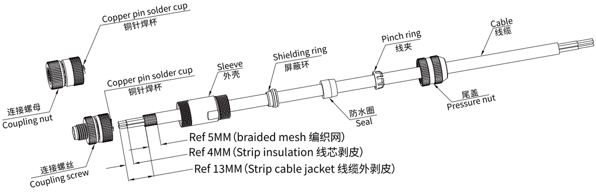 M8 3-Pin A&B-Code Female Straight Assembled Connector 1