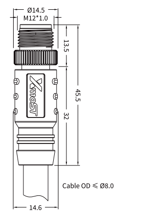 M12 A-Coded Male Straight Unshielded Molded Cable Connector