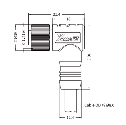 M12 B-Coded Female 90° Right-Angle Shielded PROFIBUS Cable Connector M12 B-Coded Female 90° Right-Angle Shielded PROFIBUS Cable Connector